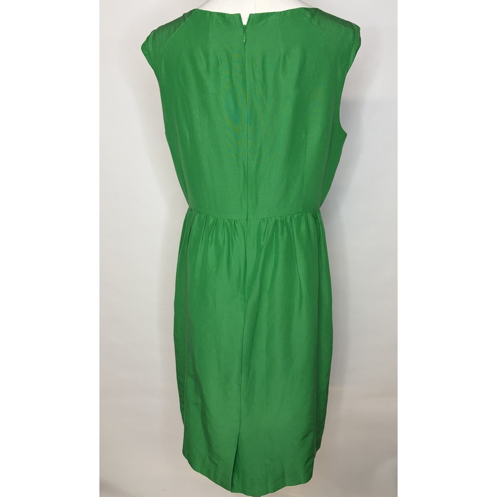 Green Cotton Silk Blend Sleeveless Pleated Waist Cocktail Party Dress Size M - Picture 6 of 7